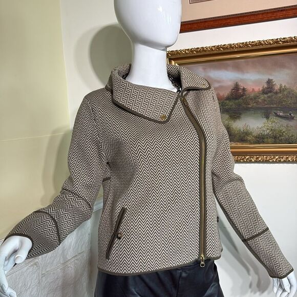 Ports International 100% Merino Wool Herringbone Moto Style Zipped Jacket - Picture 5 of 17